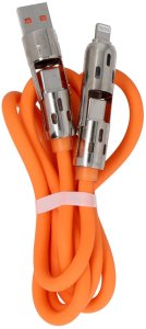 ForCell kabel Encore Energy 4w1 z podświetlanymi wtyczkami USB-C USB-A Lightning 3A przewód QC PD 60W do ładowania i transferu danych 100 cm pomarańczowy EE144 2