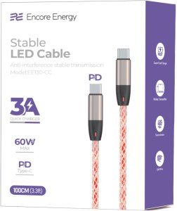 ForCell Podświetlany kabel Encore Energy RGB USB-C x2 przewód QC PD 3A 60W do ładowania i transferu danych 100 cm EE130-CC 4