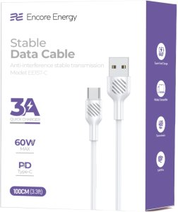 Kabel USB kabel Encore Energy USB-A USB-C przewód QC PD 3A 60W do ładowania i transferu danych 100 cm biały EE157-C 4