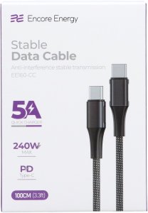Kabel USB ForCell kabel Encore Energy USB-C x2 5A przewód QC PD 240W do ładowania i transferu danych 100 cm braided szary EE160-CC 4