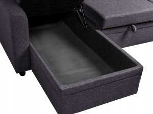 Narożnik rozkładany dla 3 osób NASSJO Len syntetyczny Czarny Prawostronny 11