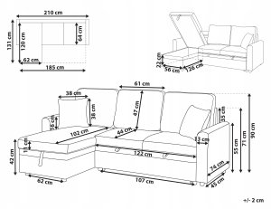 Narożnik rozkładany dla 3 osób NASSJO Len syntetyczny Czarny Prawostronny 3