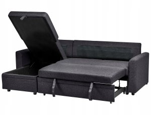 Narożnik rozkładany dla 3 osób NASSJO Len syntetyczny Czarny Prawostronny 6