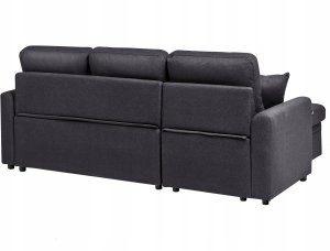 Narożnik rozkładany dla 3 osób NASSJO Len syntetyczny Czarny Prawostronny 7