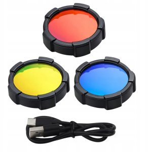 Latarka Lean Latarka LED Szperacz 6 Trybów Powerbank Wymienne Filtry 19 cm 10