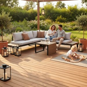 Zestaw Mebli Ogrodowych MARBELLA z Sofą Narożnikiem i Stolikiem SZARY 11