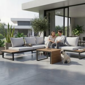 Zestaw Mebli Ogrodowych MARBELLA z Sofą Narożnikiem i Stolikiem SZARY 12