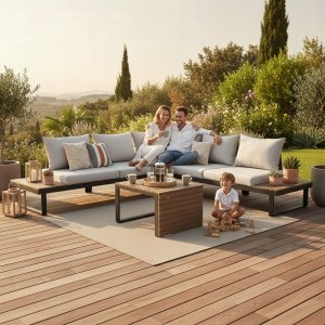 Zestaw Mebli Ogrodowych MARBELLA z Sofą Narożnikiem i Stolikiem SZARY 13