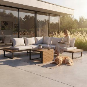 Zestaw Mebli Ogrodowych MARBELLA z Sofą Narożnikiem i Stolikiem SZARY 15