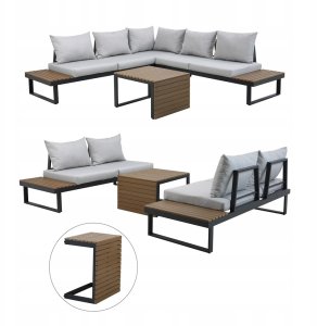 Zestaw Mebli Ogrodowych MARBELLA z Sofą Narożnikiem i Stolikiem SZARY 16