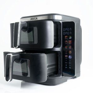 Frytkownica beztłuszczowa Jocca Podwójna frytkownica na gorące powietrze z okienkami i z kolorowym wyświetlaczem 2496 11L czarna 2