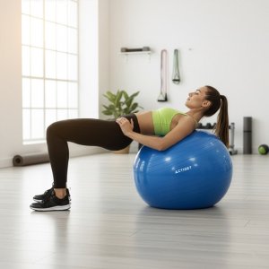 Piłka 75 cm do ćwiczeń pilates, rehabilitacyjnych, stretchingu z pompką, niebieska UNIWERSALNY 14