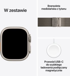 Smartwatch Apple Watch Ultra 3 GPS + Cellular 49mm Natural Titanium / Titanium Milanese Loop L Szary  (MF0E4QR/A) 7