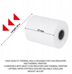 Rolki termiczne OFFICE PRODUCTS, 57mm x 30m, gr. 48 +/- 6, 10 szt., białe 4