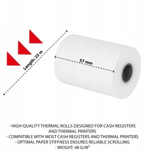 Rolki termiczne OFFICE PRODUCTS, 57mm x 25m, gr. 48 +/- 6, 10 szt., białe 4
