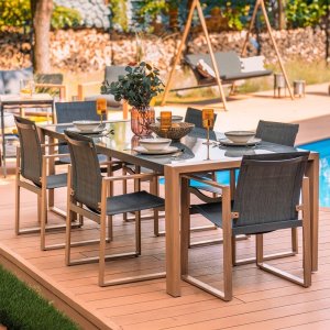 Zestaw Mebli Ogrodowych Jadalnianych DUISBURG dla 8 Osób Stół i 8 Foteli ANTRACYT / BRĄZOWY 4