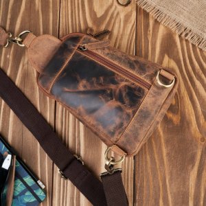 Plecak męski skórzany na jedno ramię na skos mały vintage brązowy Paolo Peruzzi T-118-HBR 2