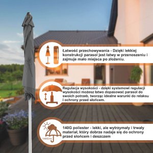 Parasol ogrodowy składany Black Forest, 2m szary 10
