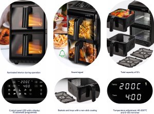 Frytkownica beztłuszczowa MPM MFR-13 Urządzenie do gotowania na gorącym powietrzu 12L (2 x 6L) 3000W MFR-13 (5903151079114) 5