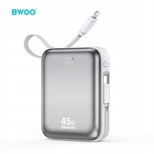 BWOO P78 powerbank 20000mAh szybkie ładowanie PD45W z 2 kablami USB-C i Lightning srebrny 2