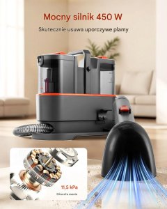 Odkurzacz piorący do dywanów 1.5L przenośny 11.5Kpa do tapicerki i auta 3