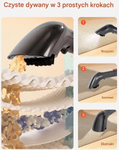 Odkurzacz piorący do dywanów 1.5L przenośny 11.5Kpa do tapicerki i auta 7