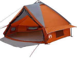 vidaXL Namiot Teepee dla 8 osób z dachem Szary i pomarańczowy 2