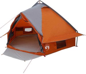 vidaXL Namiot Teepee dla 4 osób z dachem Szary i pomarańczowy 2