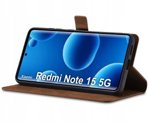 krainaGSM ETUI SKÓRZANE Z KLAPKĄ do Xiaomi Redmi Note 15 5G | BRĄZOWE ZAMYKANE CASE 3