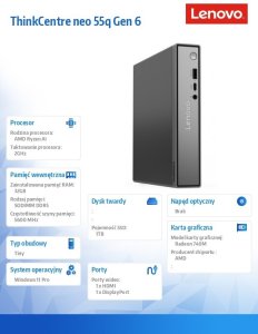 Komputer Lenovo ThinkCentre neo 55q Gen 6 AMD Ryzen AI 5 330 32 GB 1 TB SSD Windows 11 Pro 9
