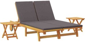 vidaXL vidaXL Leżak z poduszką Ciemnoszary Lite Drewno Akacji 2