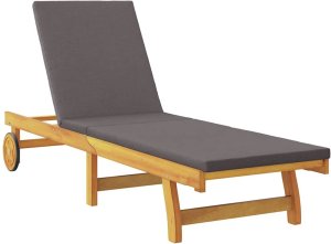 vidaXL vidaXL Leżak z poduszką Ciemnoszary Lite Drewno Akacji 4