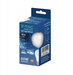 V-TAC Żarówka LED 8,5W E27 A60 3000K 806lm 200st. Dioda CREE 2172606 2