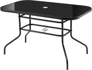 Bauerkraft Duży szklany stół ogrodowy na taras balkon 120x70 czarny otwór na parasol 2