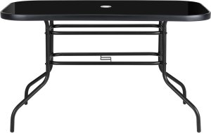 Bauerkraft Duży szklany stół ogrodowy na taras balkon 120x70 czarny otwór na parasol 3