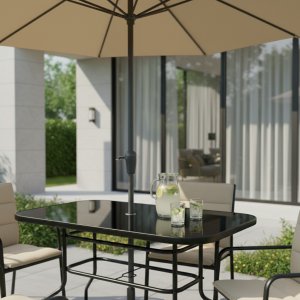 Bauerkraft Duży szklany stół ogrodowy na taras balkon 120x70 czarny otwór na parasol 7