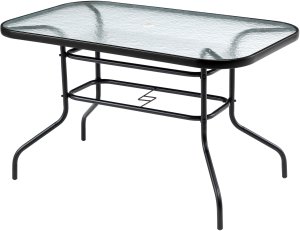Bauerkraft Duży szklany stół ogrodowy na taras balkon 120x70 transparentny otwór na parasol 2