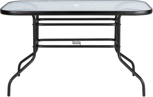 Bauerkraft Duży szklany stół ogrodowy na taras balkon 120x70 transparentny otwór na parasol 3