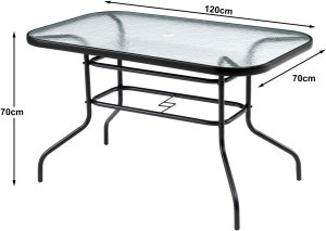 Bauerkraft Duży szklany stół ogrodowy na taras balkon 120x70 transparentny otwór na parasol 5