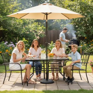 Bauerkraft Duży szklany stół ogrodowy na taras balkon 120x70 transparentny otwór na parasol 7