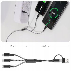 LTC KABEL USB 4w1 SUPERIOR USB-LIGHTING/USB-C/microUSB - USB/USB-C 1,2m 3A CZARNY LTC 6