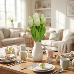 Saska Garden BUKIET 7 TULIPANÓW BIAŁYCH 31CM JAK ŻYWYCH DEKORACJA WIOSENNA 6