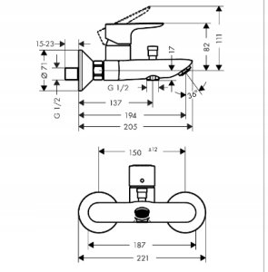 Bateria wannowa Hansgrohe HG TALIS E BATH MIX.WALL MOUNTED BBR 2