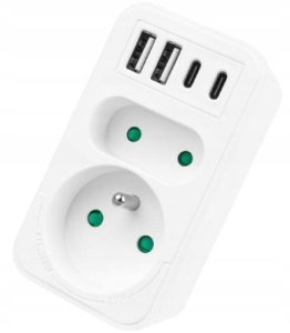 LTC Rozgałęźnik sieciowy: 1 gniazdo okrągłe z uz.+ 1 gniazdo płaskie + 2x USB + 2x USB-C, 3,1A, biały 6