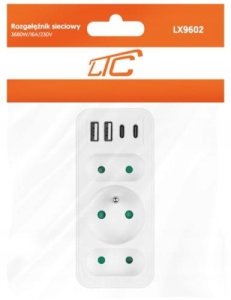 LTC Rozgałęźnik sieciowy: 1 gniazdo okrągłe z uz.+ 2x gniazdo płaskie + 2x USB + 2x USB-C 3,1A Biały 7