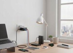 LTC Rozgałęźnik sieciowy: 1 gniazdo okrągłe z uz. + 2x USB + 2x USB-C, Biały 2x2,4A 7