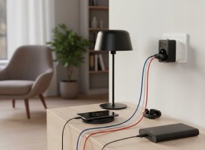 LTC Rozgałęźnik sieciowy: 1 gniazdo okrągłe z uz. + 2x USB + 2x USB-C, Czarny 2x2,4A 6