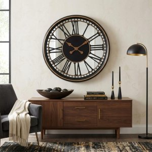 Mondex ZEGAR ŚCIENNY AŻUROWY CYFRY RZYMSKIE 60CM CZARNY-ZŁOTY 2