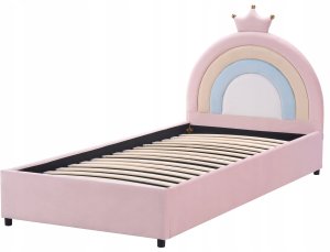 Beliani Łóżko dziecięce z pojemnikiem Korona Welur GRISETOT 90 x 200 cm ze schowkiem Różowy 4