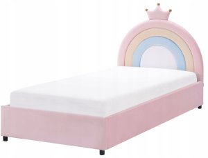 Beliani Łóżko dziecięce z pojemnikiem Korona Welur GRISETOT 90 x 200 cm ze schowkiem Różowy 5